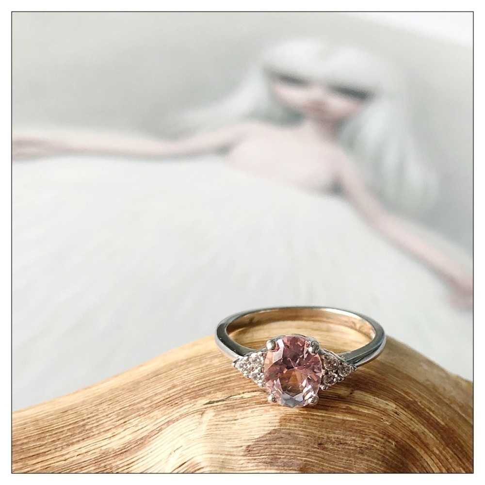 SOLID Sterling Silver Oval Faceted Morganite Ring - Picture 6 of 6